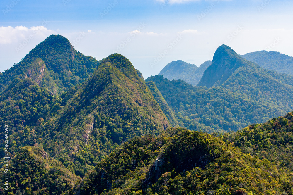 Naklejka premium Tropical green mountains on Langkawi island in Malaysia
