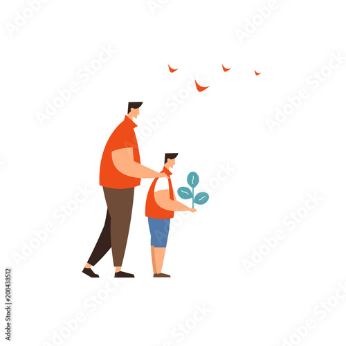 icon man and kid holding plant