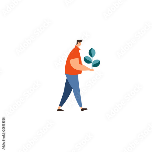 icon garden man holding plant.