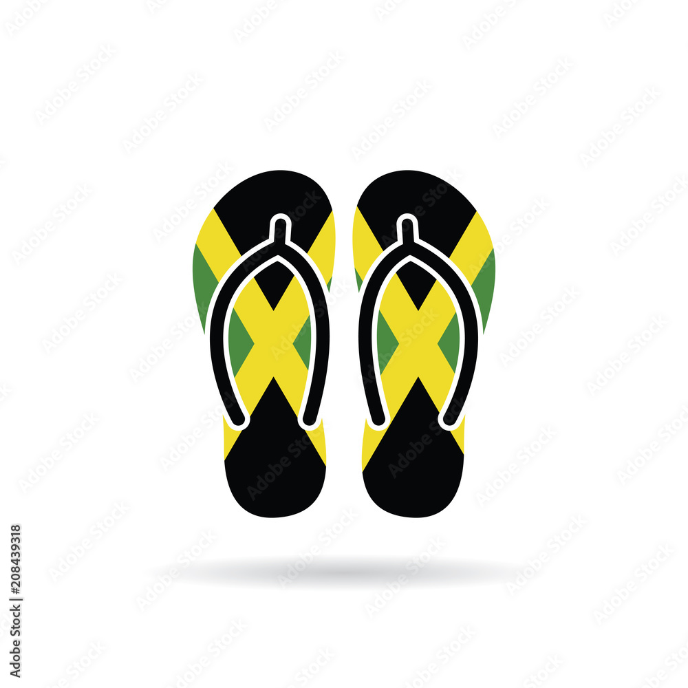Jamaica flag flip flop sandals icon on a white background. Jamaica flag flip flop sandals icon on a white background.