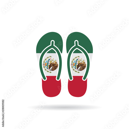 Mexico flag flip flop sandals icon on a white background.