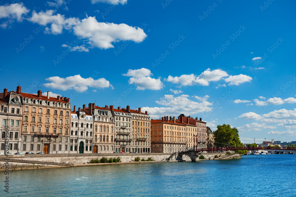 Ancient buildings on the Saone river bank, Lyon 