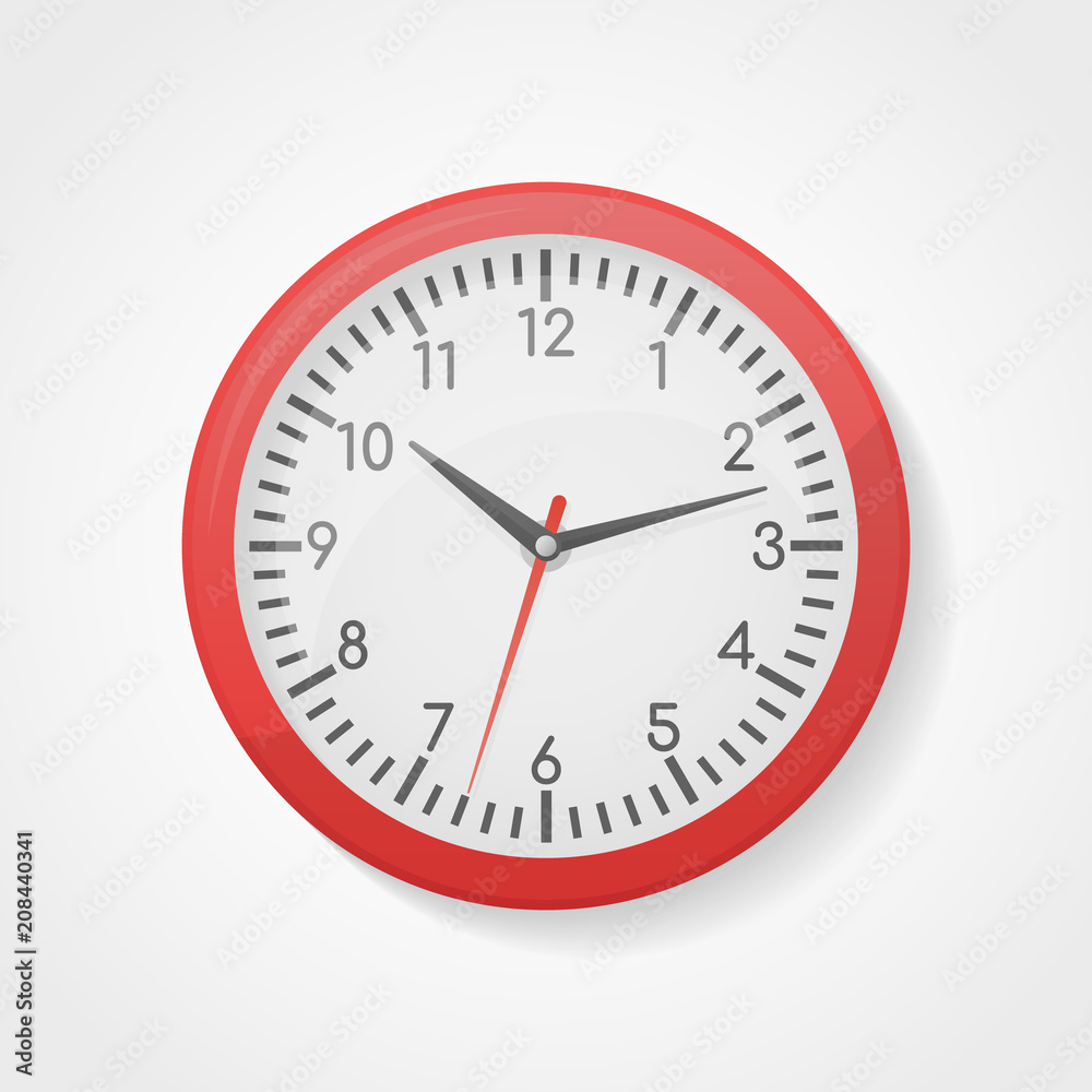 Red wall office clock isolated on white background. Vector illustration. Red wall office clock isolated on white background. Vector illustration.