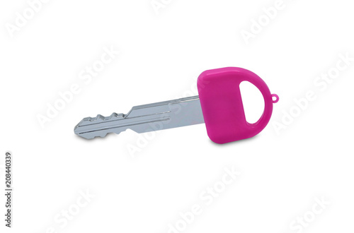 Pink car key  on white background