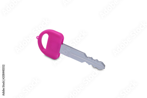 Pink car key  on white background