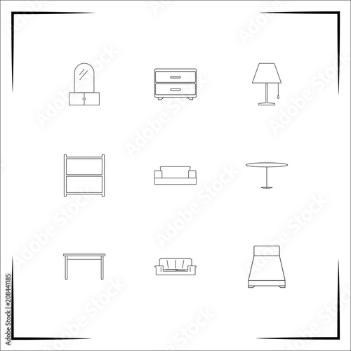 Furniture vector icons set. Outlined linear icons