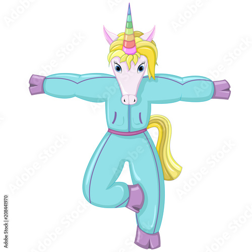 Unicorn and meditation. Vector design isolated on white background. Print for t-shirt or sticker.