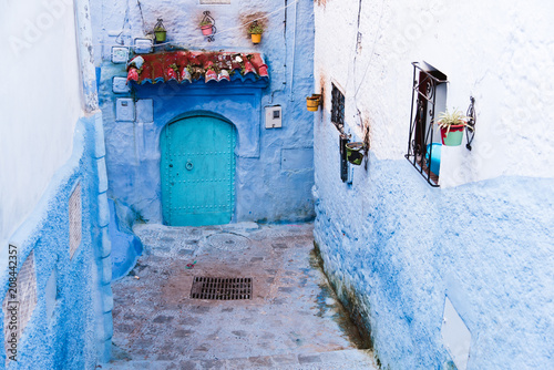 Blue Stone Buildings and Alley in Medina, Chefchaouen, Morocco © Matt