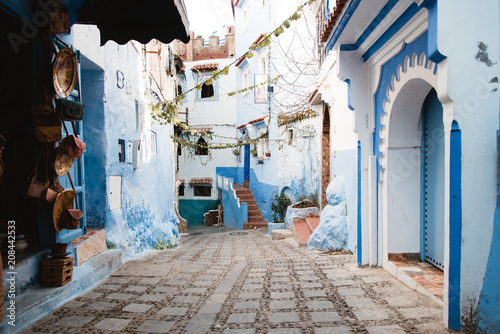 Blue Stone Buildings and Alley in Medina, Chefchaouen, Morocco © Matt