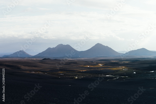 Typical Iceland landscape with lavas field and volcano  Iceland  Europe.