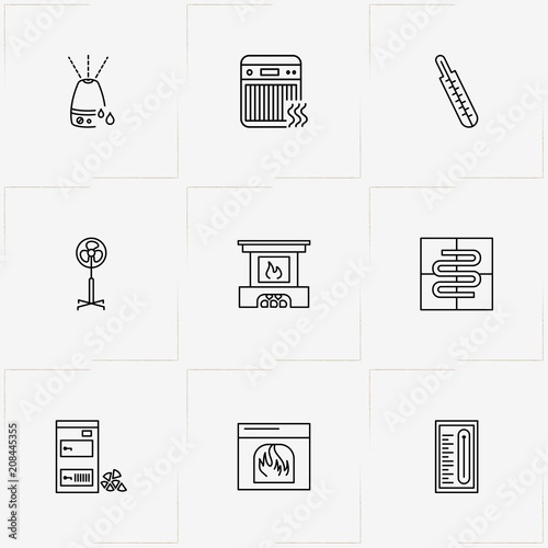 House Climate line icon set with heating system , fan  and humidifier