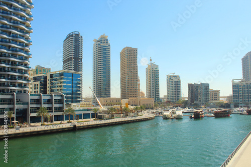 United Arab Emirates. Dubai Marina Canal. View of the city. Panorama. Background. Spring  March  2018.