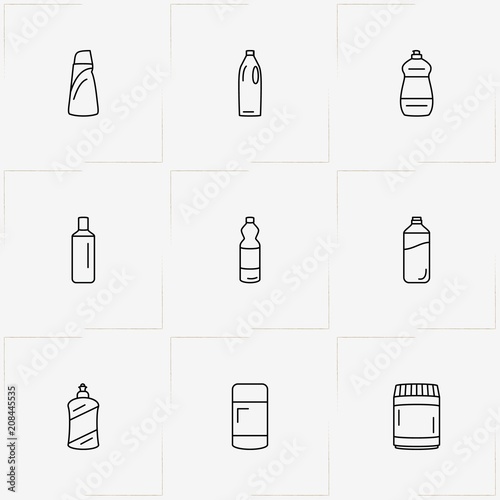 Household Chemicals line icon set with cabinet for chemicals  and household chemicals