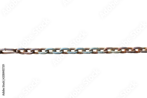 Small thick rusty chain. Horizontal view. Isolated on white background. Isolate.