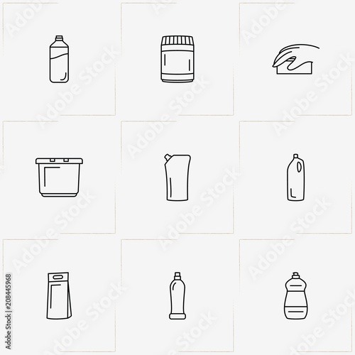 Household Chemicals line icon set with household chemicals, cabinet for chemicals  and basin