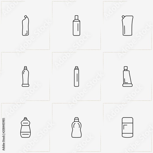 Household Chemicals line icon set with  and household chemicals