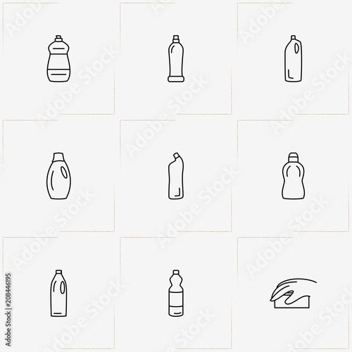 Household Chemicals line icon set with sponge and household chemicals