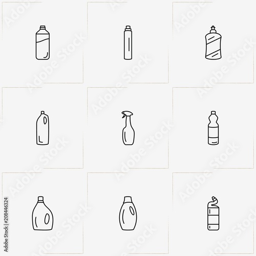 Household Chemicals line icon set with  and household chemicals