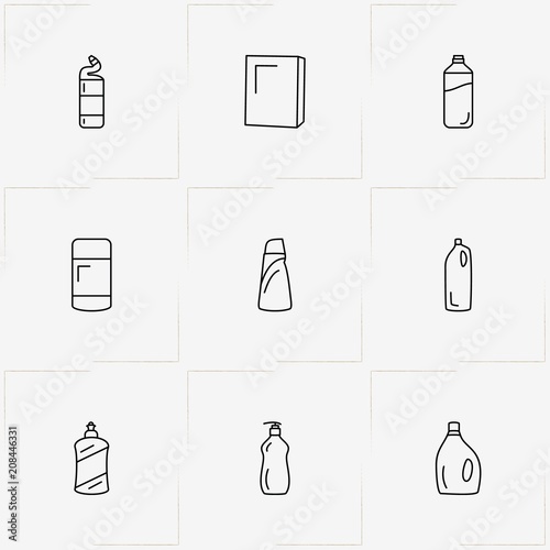 Household Chemicals line icon set with sponge and household chemicals