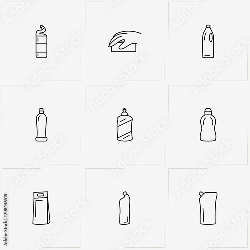 Household Chemicals line icon set with sponge and household chemicals