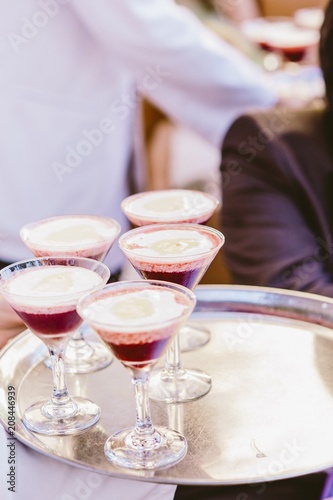 Drinks during a wedding in glass cups with ice