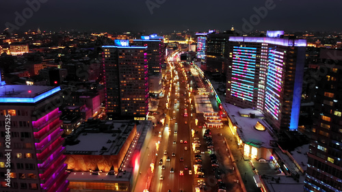 Photography Bright lights of night Moscow from bird's eye view