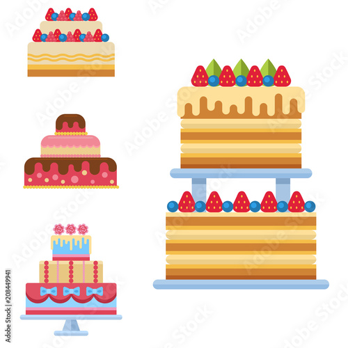 Wedding cake pie sweets dessert bakery flat simple style isolated vector illu...