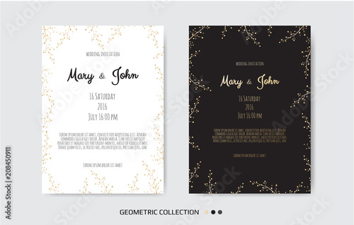 Golden Vector invitation with floral elements.