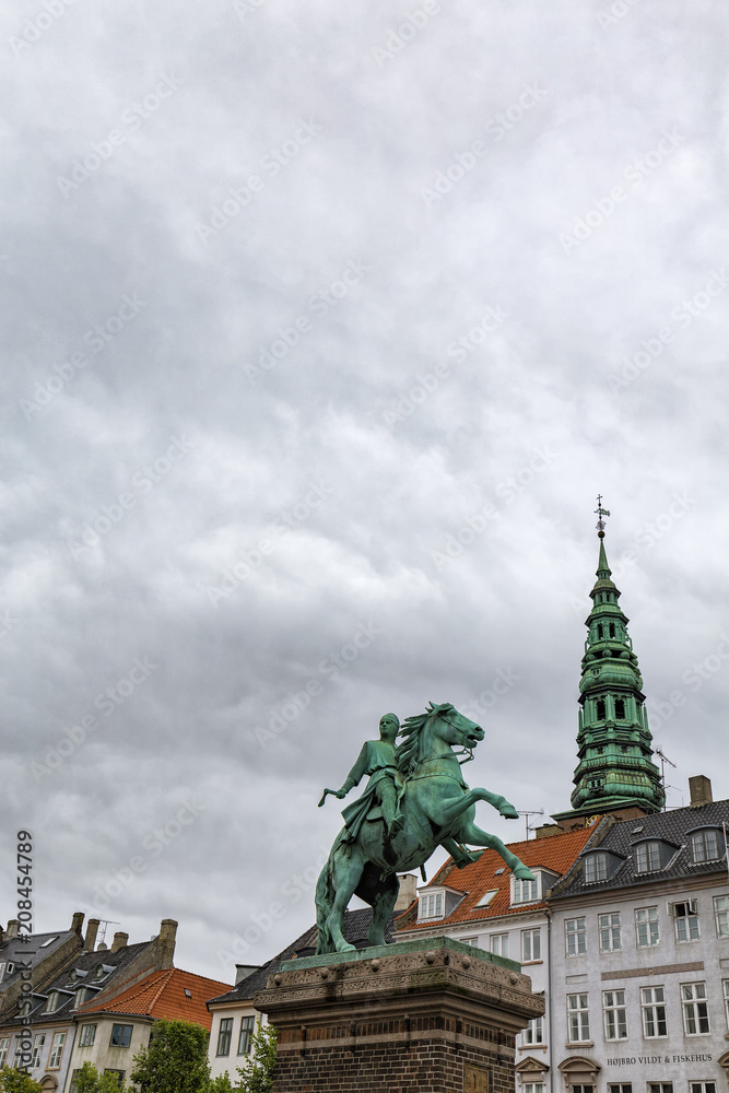 Portrait view of the Bishop Absalon Statue in Copenhagen, Denmark.