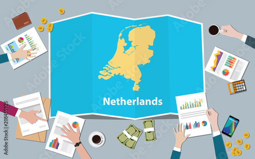 netherlands economy country growth nation team discuss with fold maps view from top