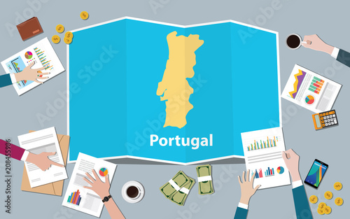 portugal economy country growth nation team discuss with fold maps view from top