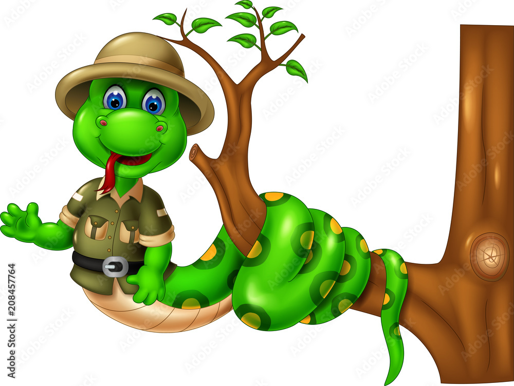 funny snake cartoon twist on tree with laughing and waving Stock Vector |  Adobe Stock