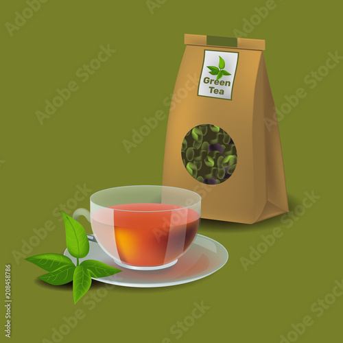 Vector illustration in realism style with tea packaging