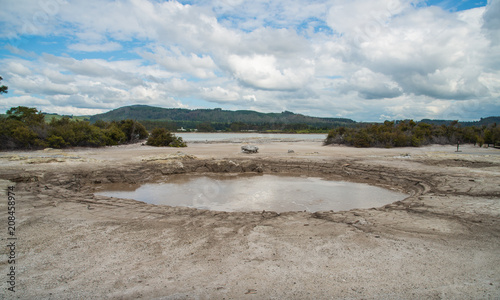 The hot mud pool near the shore of lake Rotorua, New Zealand.