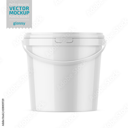 White glossy plastic bucket mockup template.