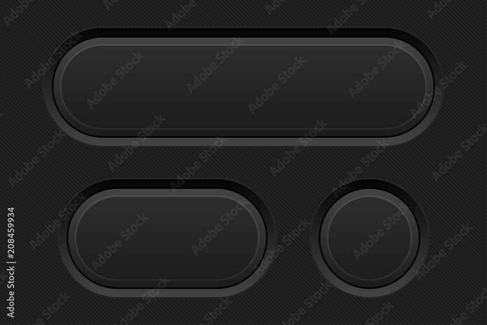 Black plastic buttons. 3d oval, round and rectangle signs Black plastic buttons. 3d oval, round and rectangle signs