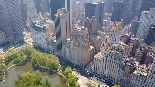 Aerial view of Central Park, New York, USA, Skyscrapers on background. Luxury residential buildings.