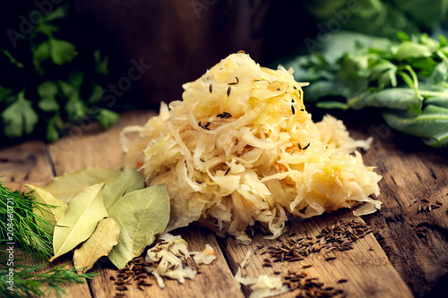 Sauerkraut as the best probiotic in the world. Homemade sauerkraut pickling. photo