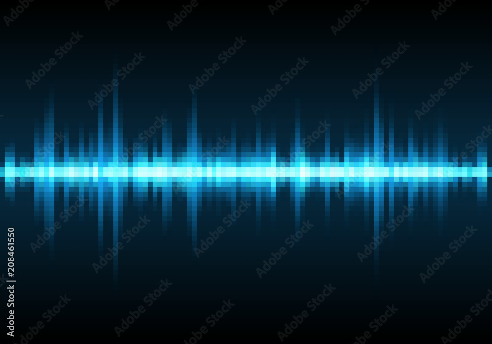 Sound waves oscillating glow light, Abstract technology background, Vector