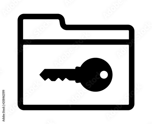 Document file folder with access key to unlock line art vector icon for apps and websites