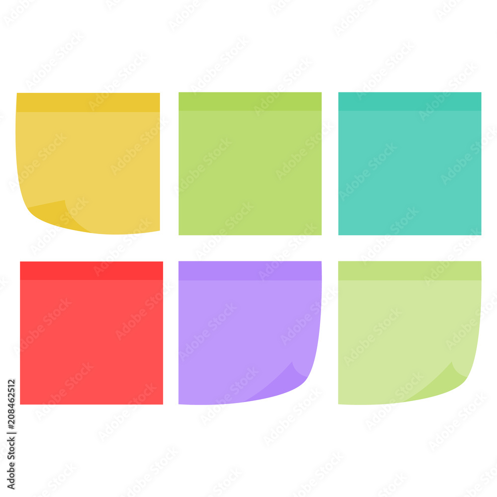 Multicolor notes post it. Colored sticky note set. Multicolor post it notes isolated