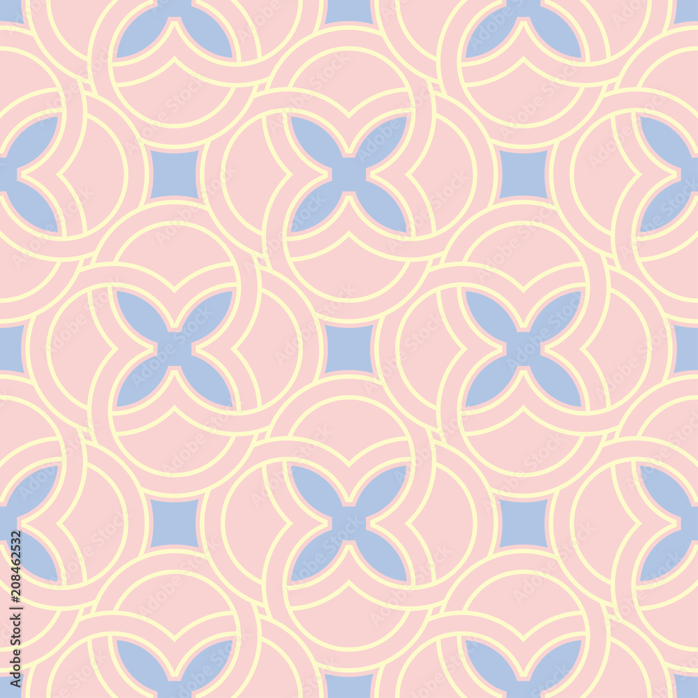 Seamless background with colored geometric pattern. Pink, blue and beige elements