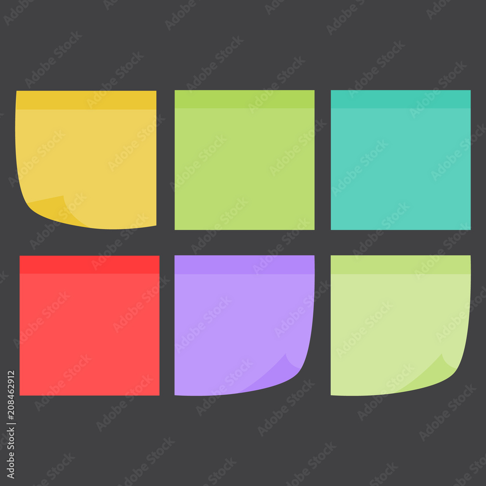 Multicolor post it notes isolated. Colored sheets of note papers vector illustration
