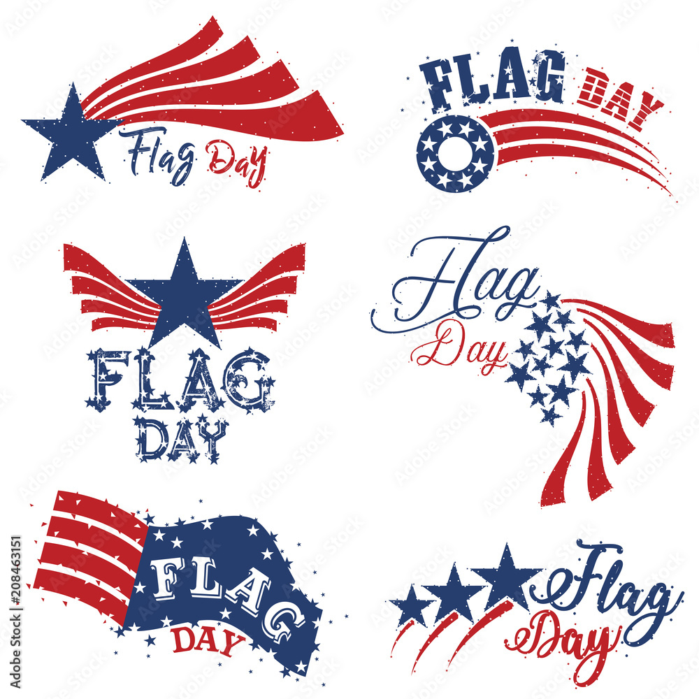 An abstract set of United States of America Flag Day mnemonics in red white and blue on an isolated white background An abstract set of United States of America Flag Day mnemonics in red white and blue on an isolated white background