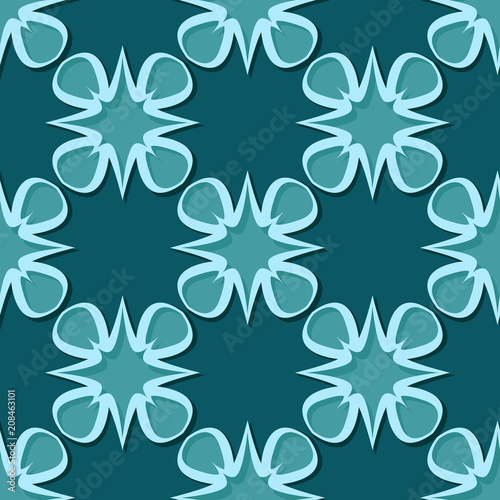 Seamless floral background. Blue green 3d pattern