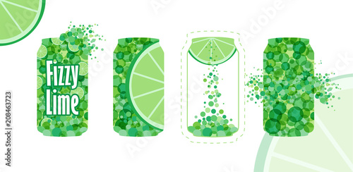 Set of metaliic cans, sodas logotype. Isolated abstract canned drinking liquid emblem. Stained green, white ad idea, trendy wave graphic template. Cool drops bubbly bunch. Brand sign, company identity