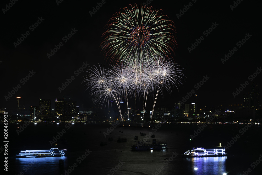 Beautiful firework at Pattaya Beach 