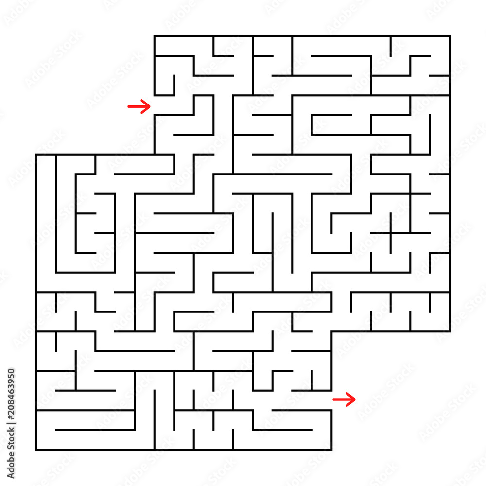 Abstract square isolated maze. Black color. An interesting and useful game for children and adults. Simple flat vector illustration. With a place for your image Abstract square isolated maze. Black color. An interesting and useful game for children and adults. Simple flat vector illustration. With a place for your image