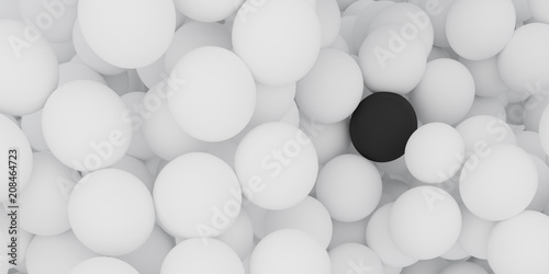 Abstract of black in the white sphere balls are scattered as background.3d rendering