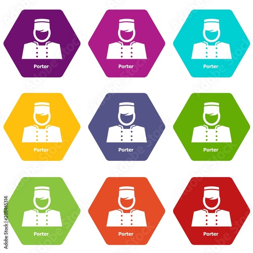 Porter icons 9 set coloful isolated on white for web